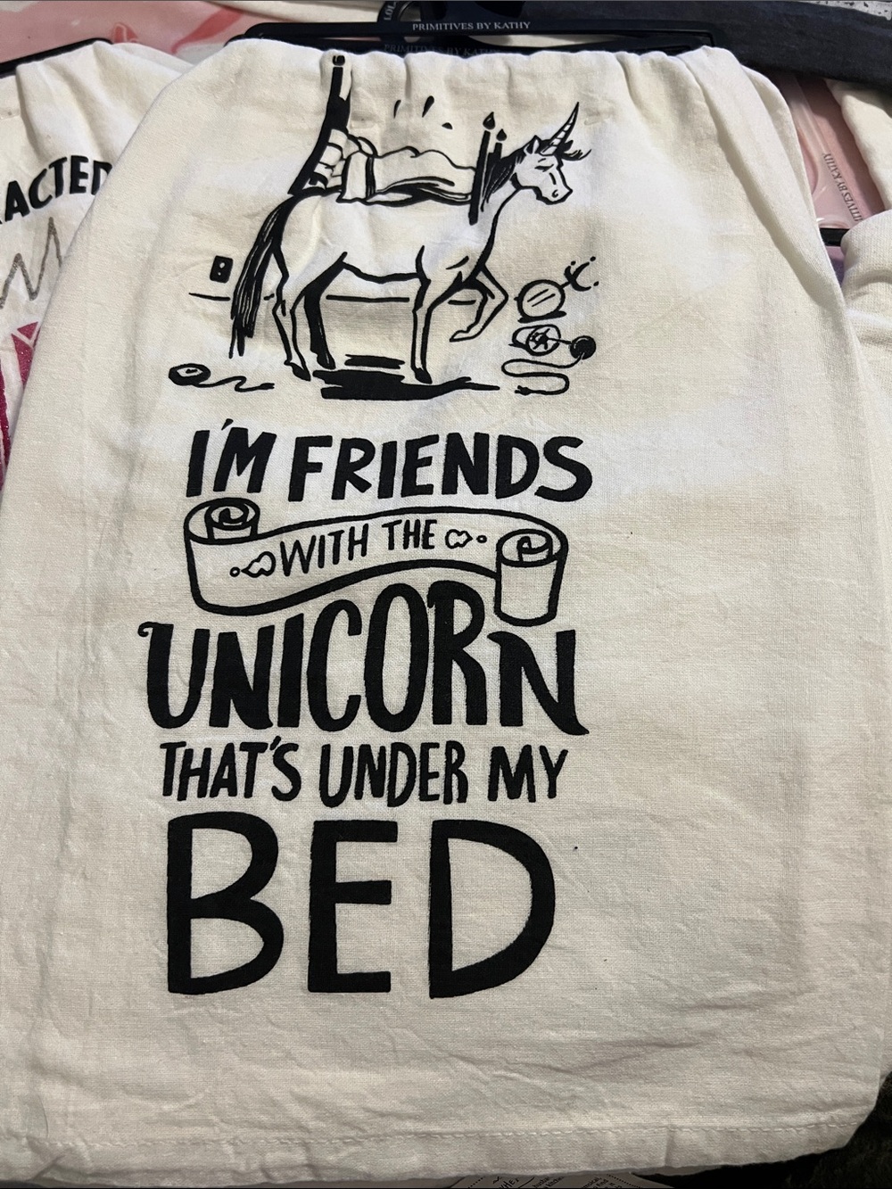 5/$20 Primitives by Kathy Dish Towel —Friends w/ the unicorn under my bed